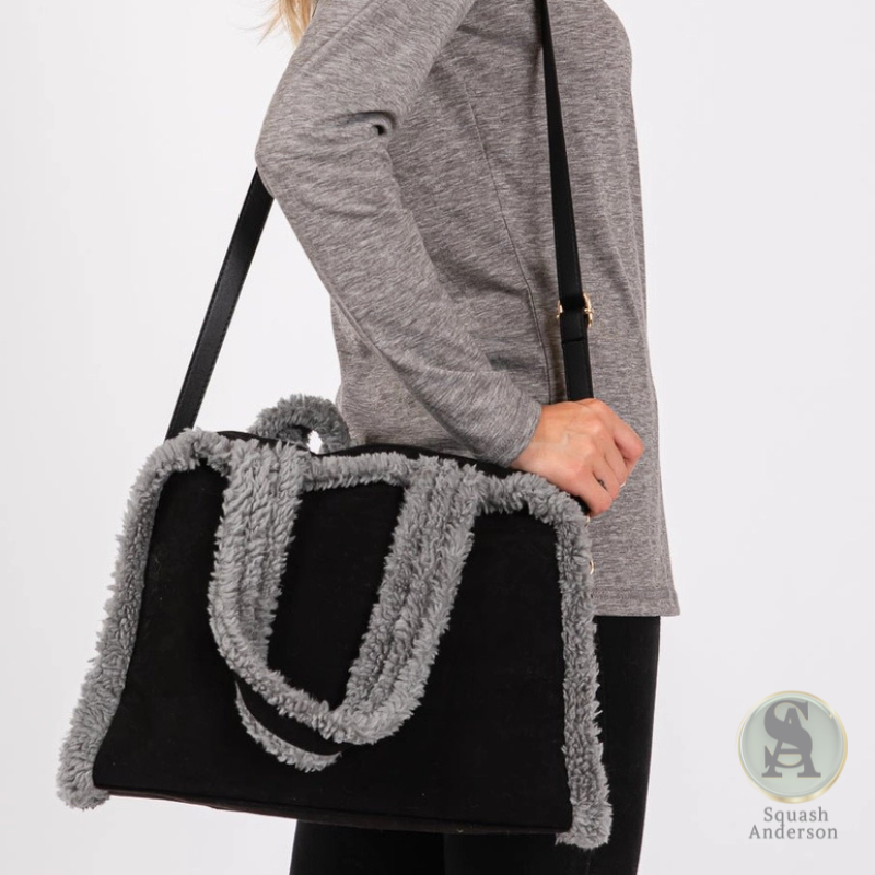Fleece Trimmed Tote/Crossbody Bag