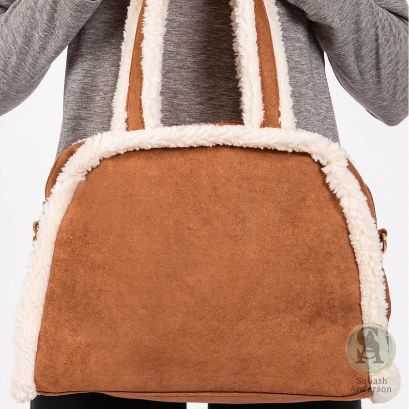 Fleece Trimmed Tote/Crossbody Bag