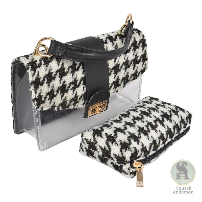 Clear Houndstooth Clutch Bag with Matching Pouch