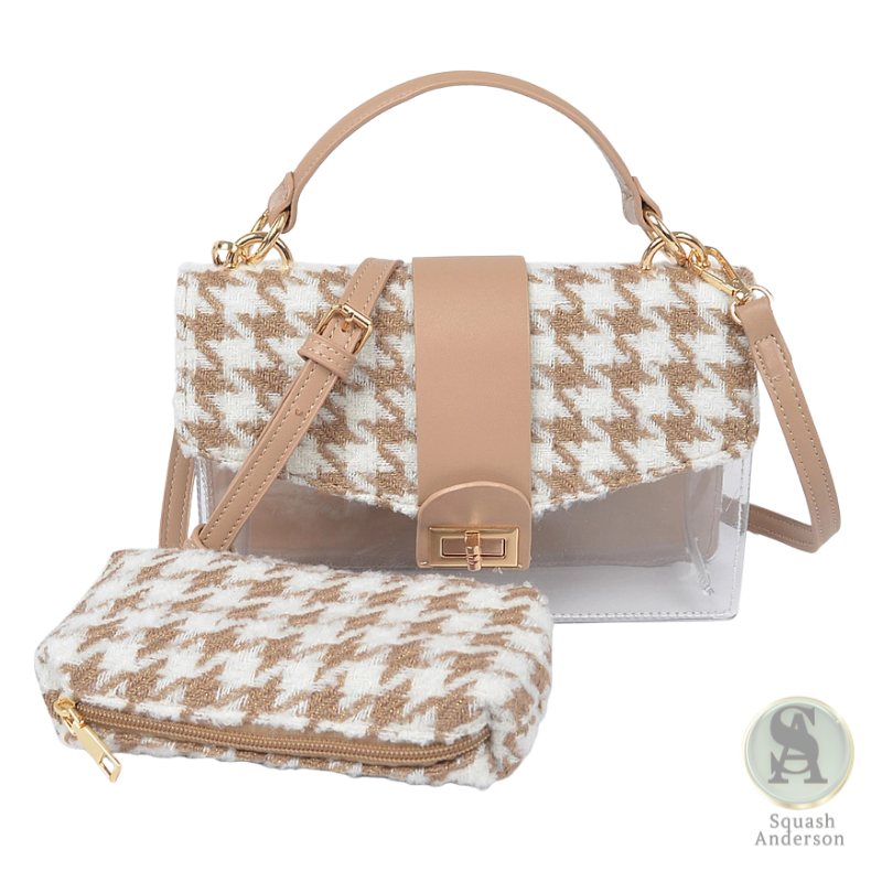 Clear Houndstooth Clutch Bag with Matching Pouch