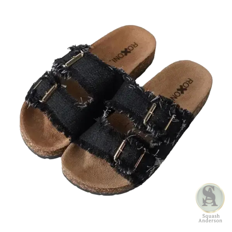 Roxoni Double Buckle Denim Slide Sandals