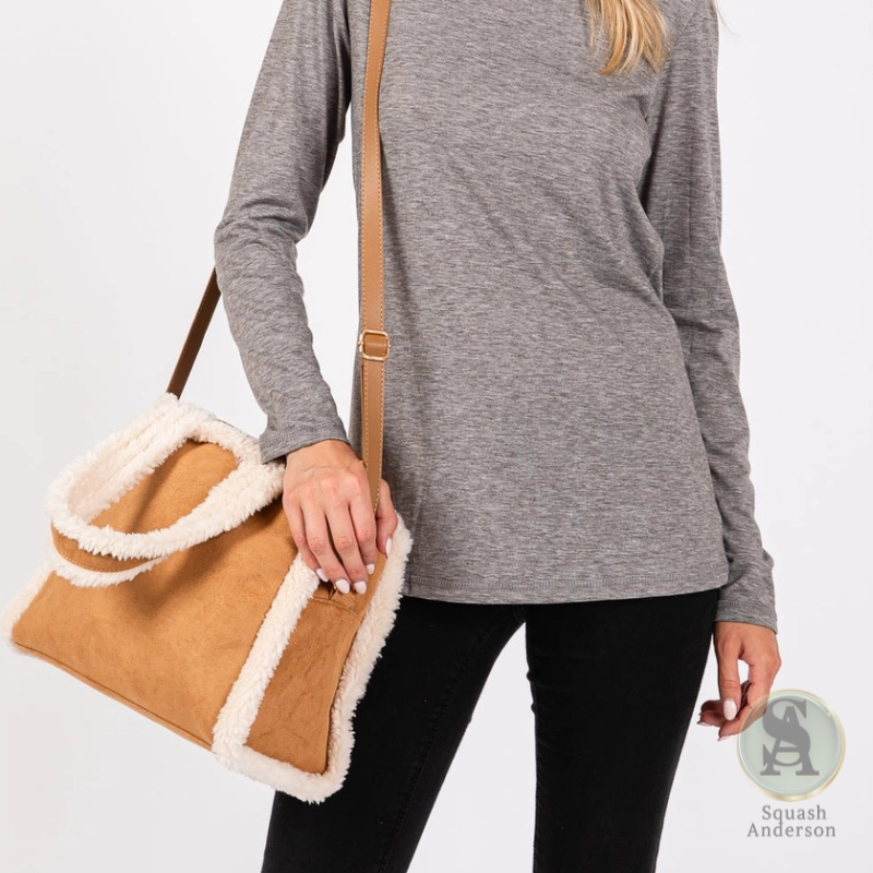 Fleece Trimmed Tote/Crossbody Bag