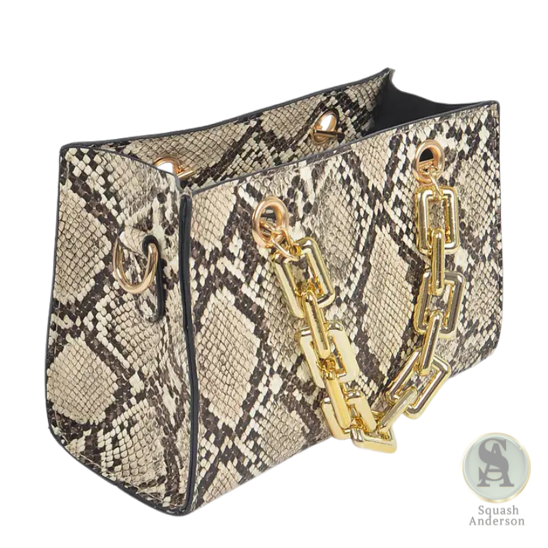 Snake Print Chain Handle Crossbody Bag