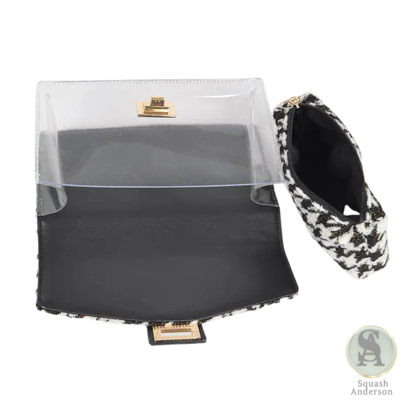 Clear Houndstooth Clutch Bag with Matching Pouch