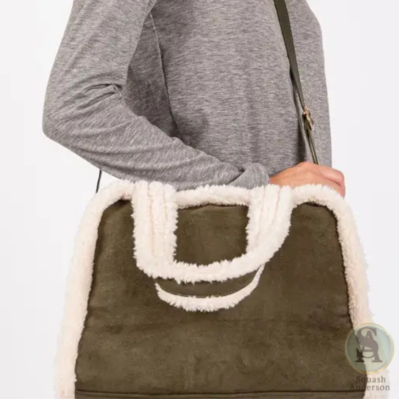Fleece Trimmed Tote/Crossbody Bag