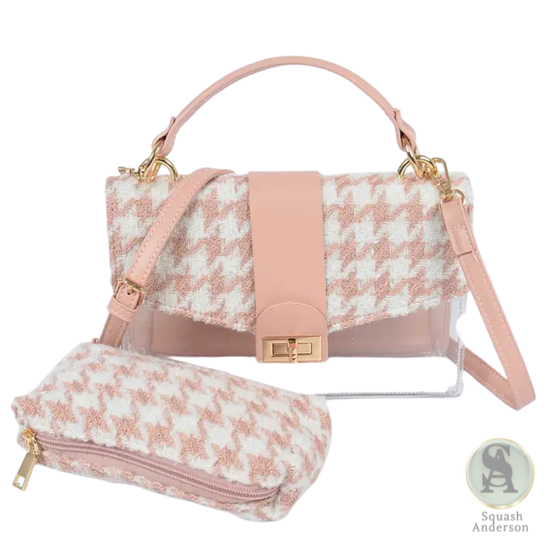 Clear Houndstooth Clutch Bag with Matching Pouch