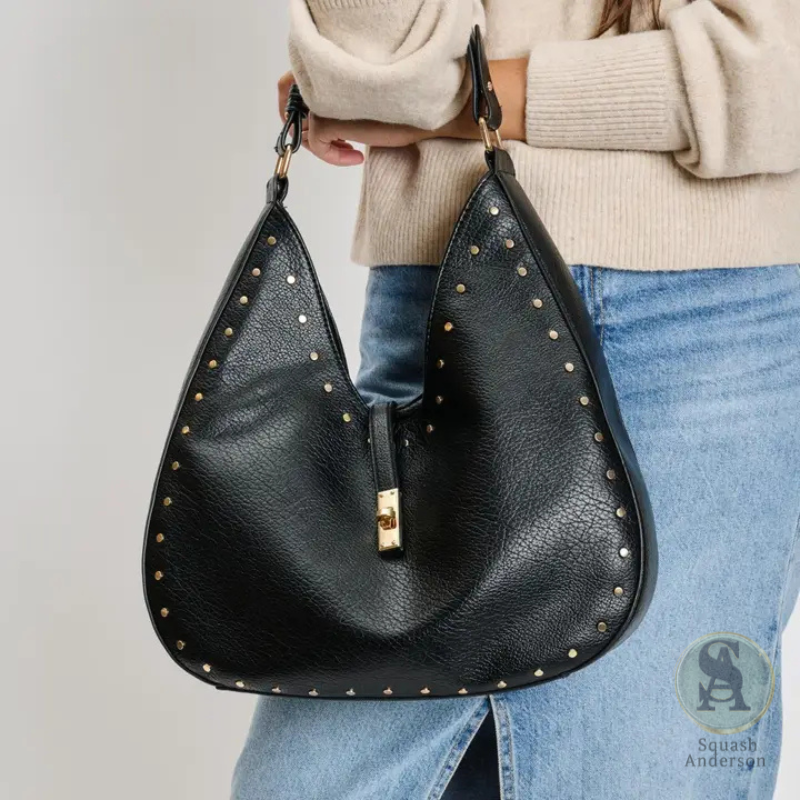Pebbled Vegan Leather Studded Hobo Bag