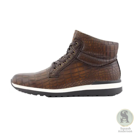 Ryder Brown Croc-Embossed Sneakers