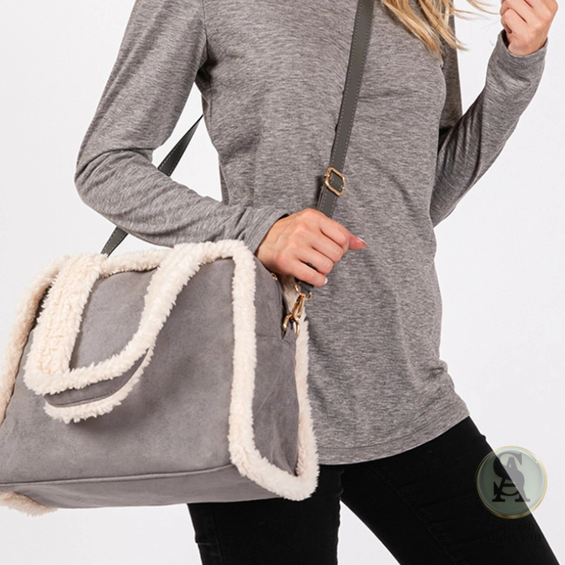 Fleece Trimmed Tote/Crossbody Bag