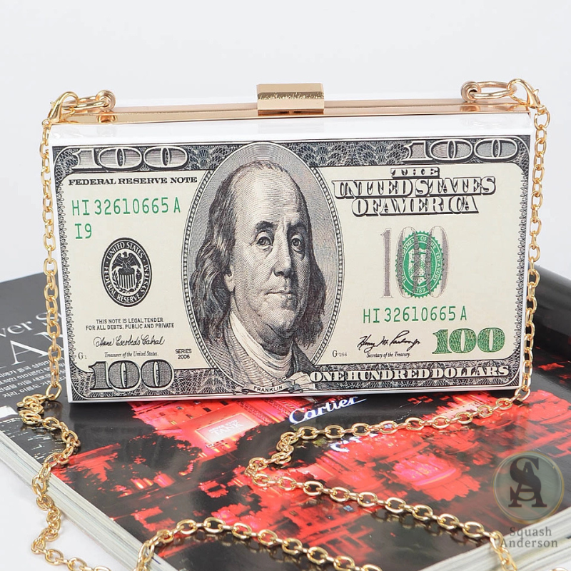Money Print Transparent Clutch