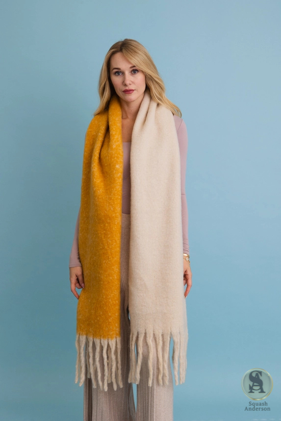 Cozy Solid Two Tone Tassel Scarf