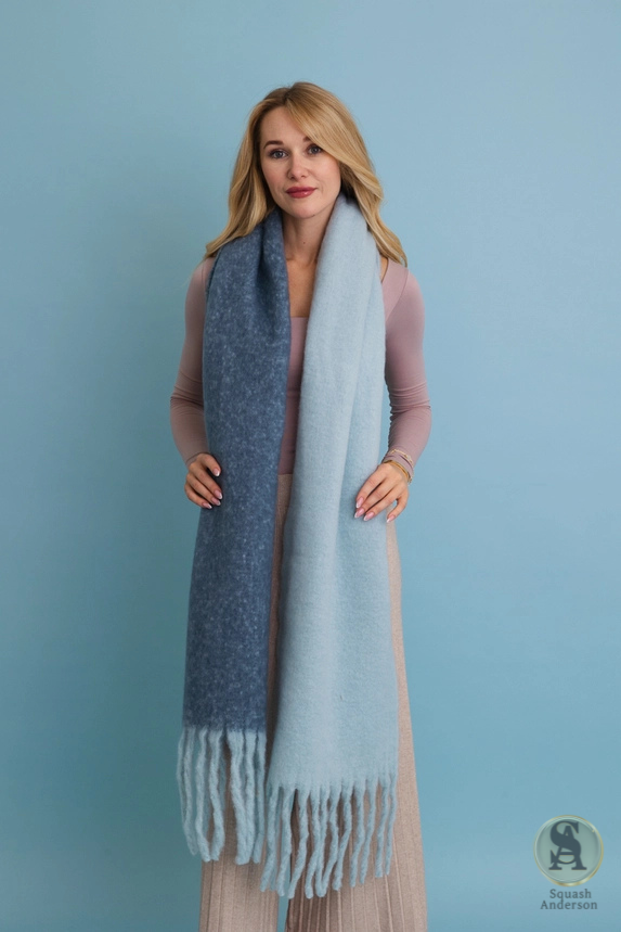 Cozy Solid Two Tone Tassel Scarf