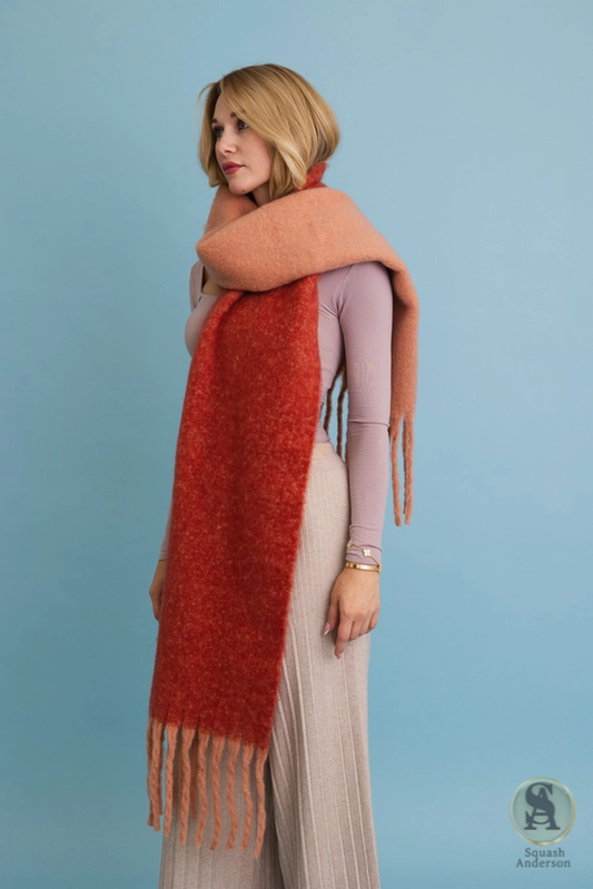 Cozy Solid Two Tone Tassel Scarf