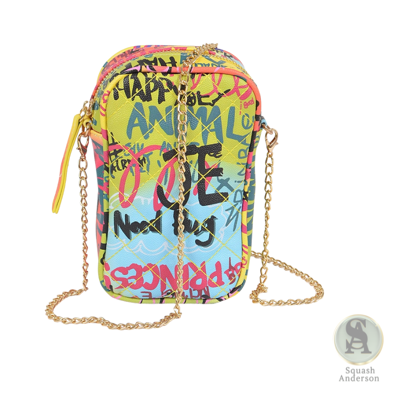 Graffiti Quilted Cellphone Crossbody Bag