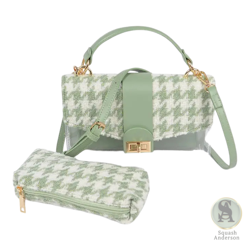 Clear Houndstooth Clutch Bag with Matching Pouch