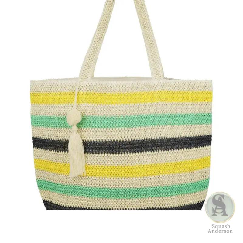 Amara Striped Crochet Tote Bag with Tassel