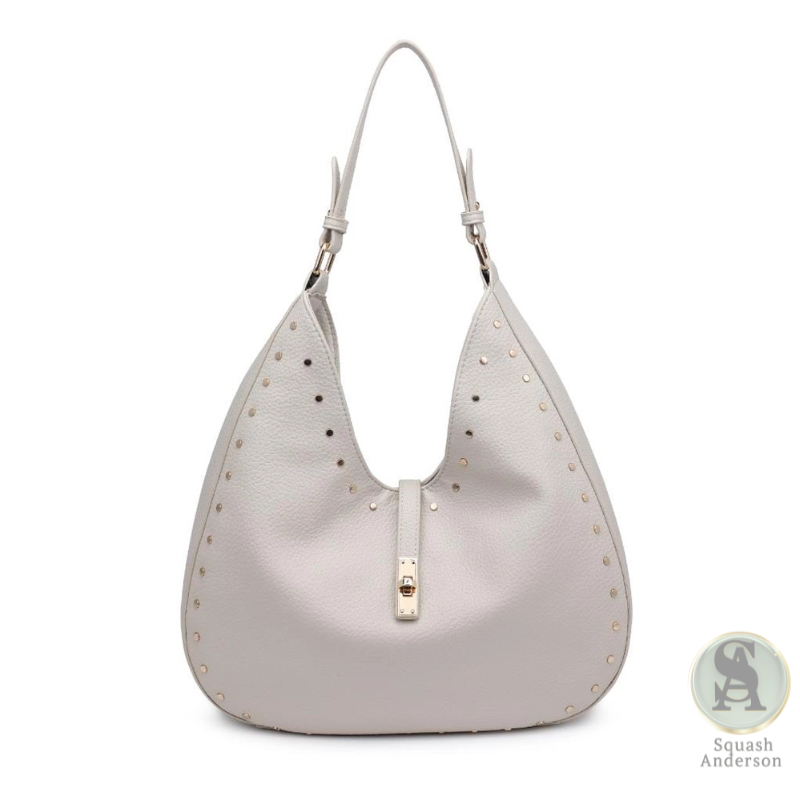 Pebbled Vegan Leather Studded Hobo Bag
