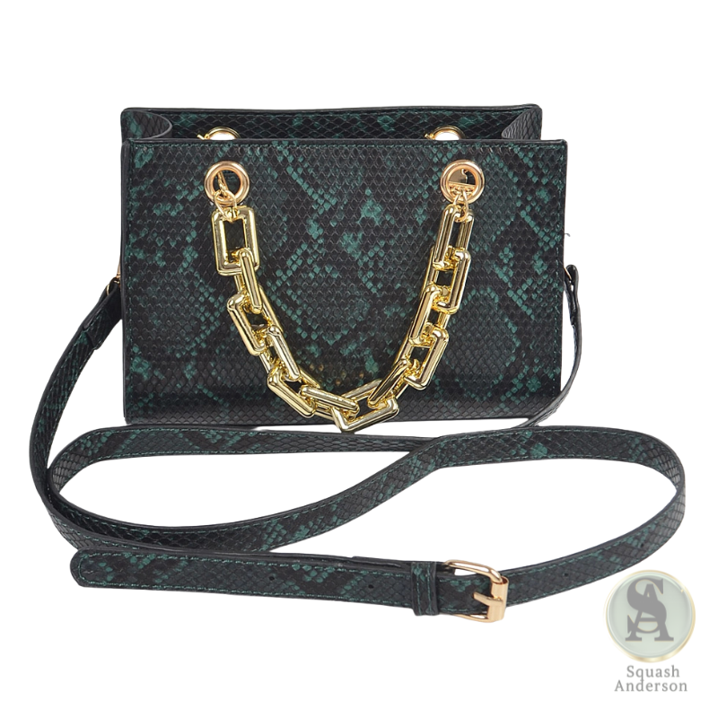 Snake Print Chain Handle Crossbody Bag