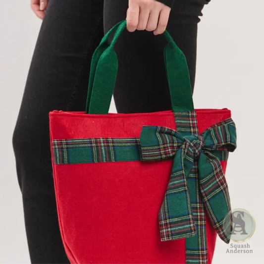 Christmas Plaid Bow Tote Bag