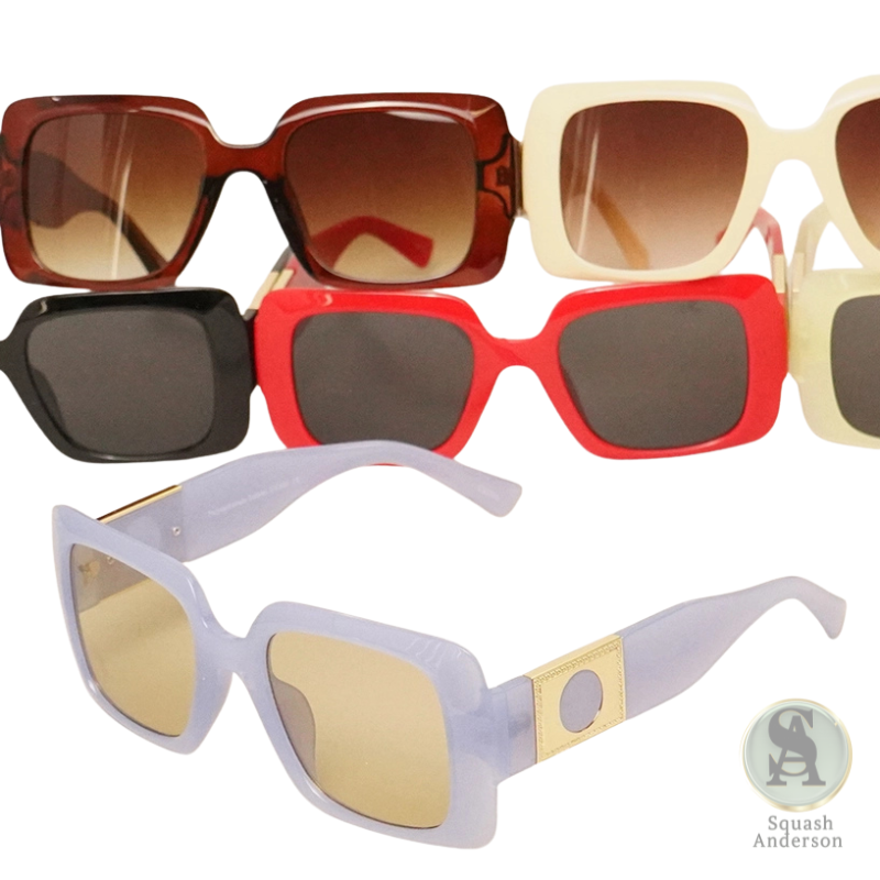 Glam Rectangle Metal Accent Sunglasses