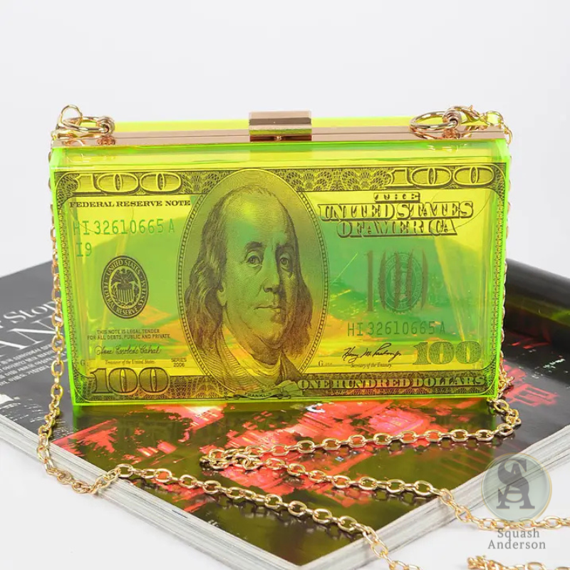 Money Print Transparent Clutch