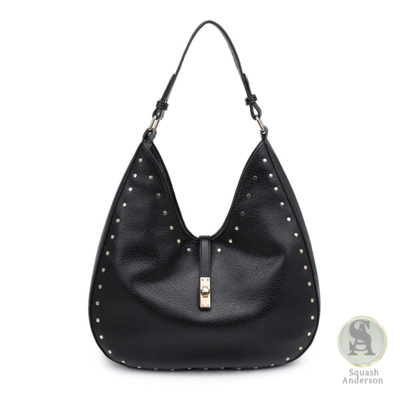 Pebbled Vegan Leather Studded Hobo Bag
