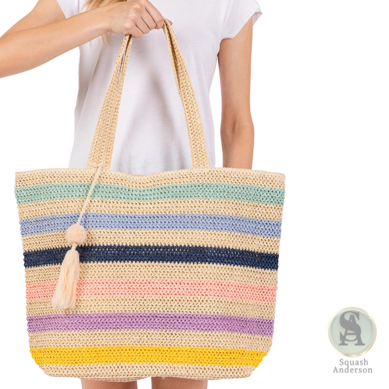 Amara Striped Crochet Tote Bag with Tassel