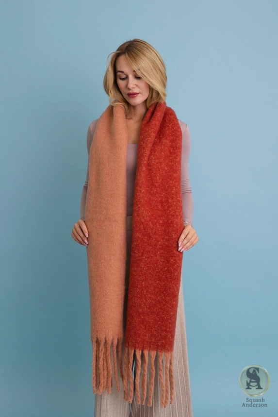 Cozy Solid Two Tone Tassel Scarf