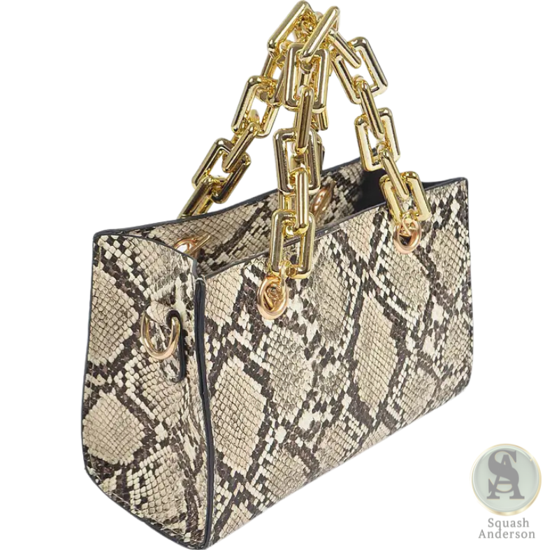 Snake Print Chain Handle Crossbody Bag