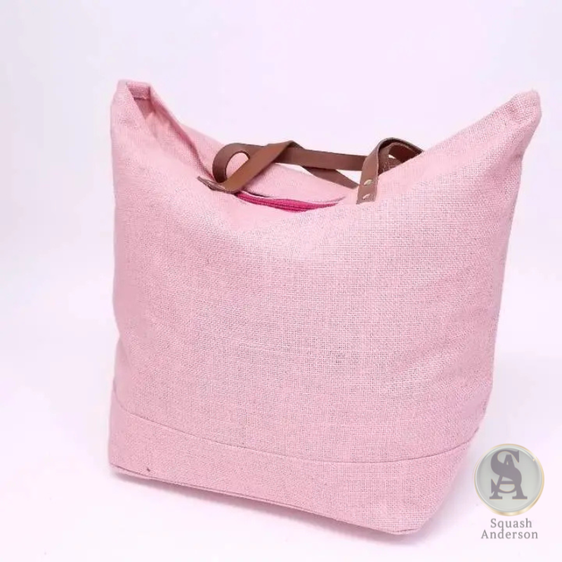 Jute Leather Handle Burlap Tote
