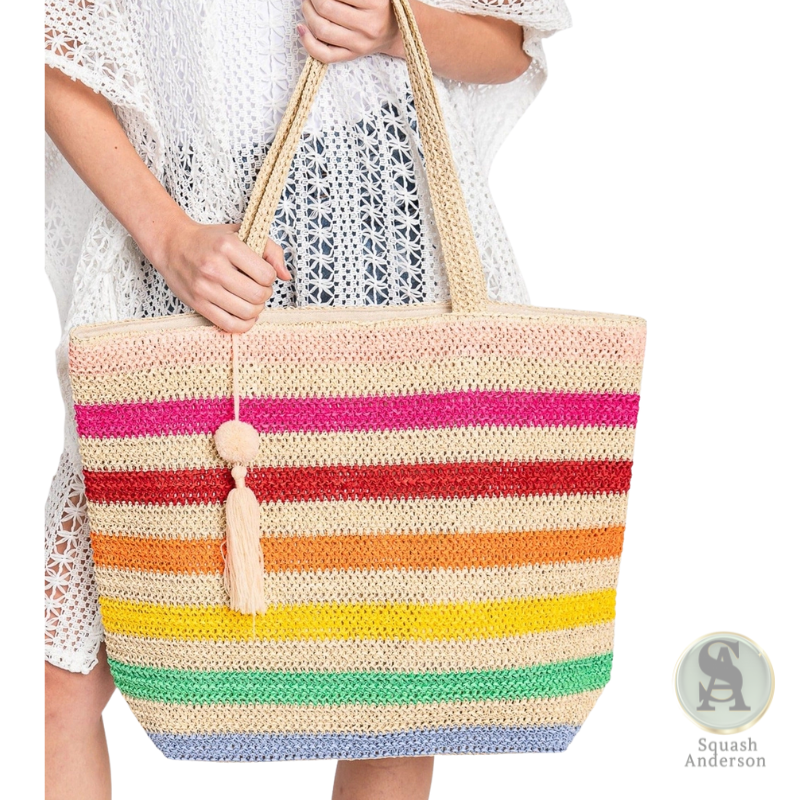 Amara Striped Crochet Tote Bag with Tassel