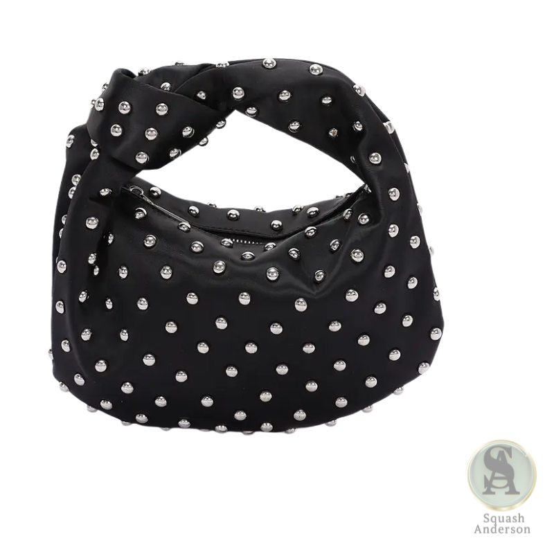 Studded Satin Hobo Bag