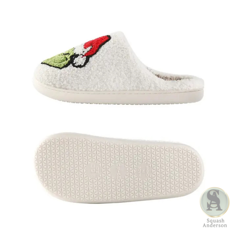 Christmas Grinch Pattern Winter Cotton Slippers