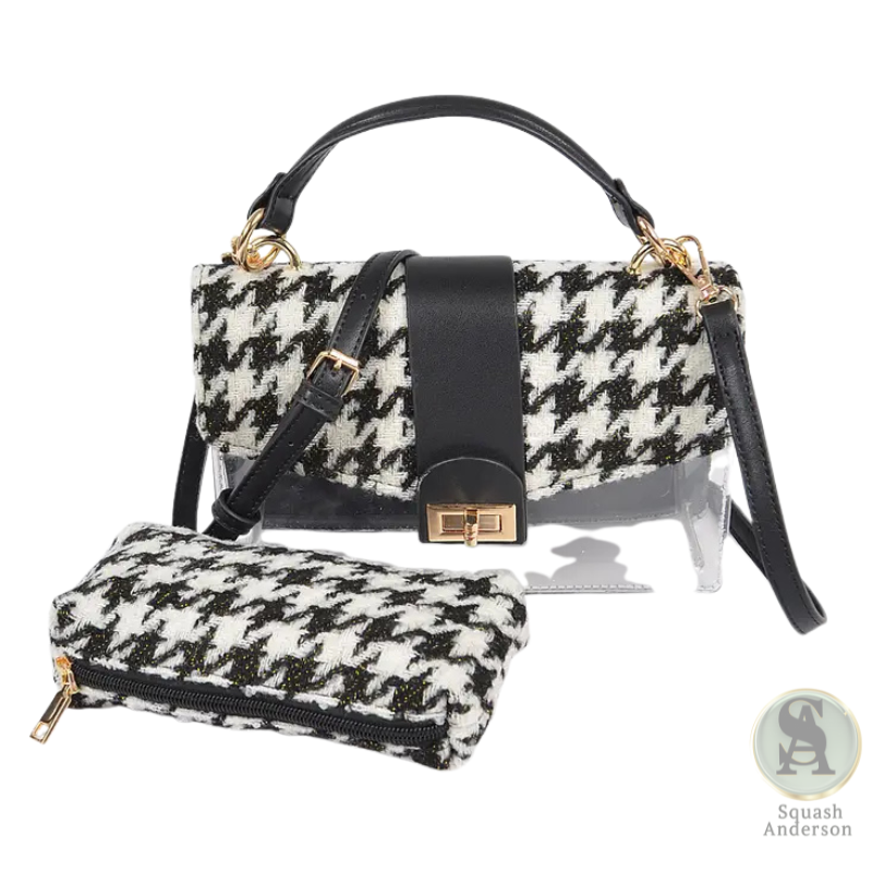 Clear Houndstooth Clutch Bag with Matching Pouch