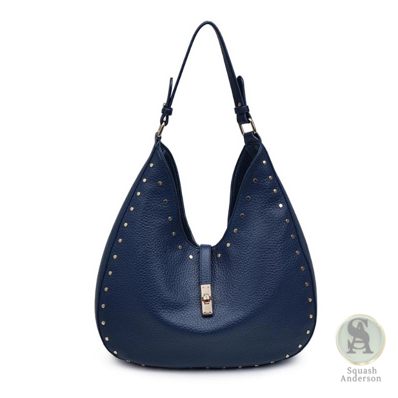 Pebbled Vegan Leather Studded Hobo Bag