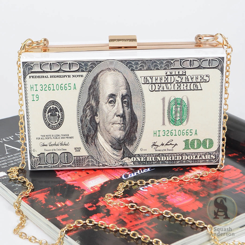 Money Print Transparent Clutch