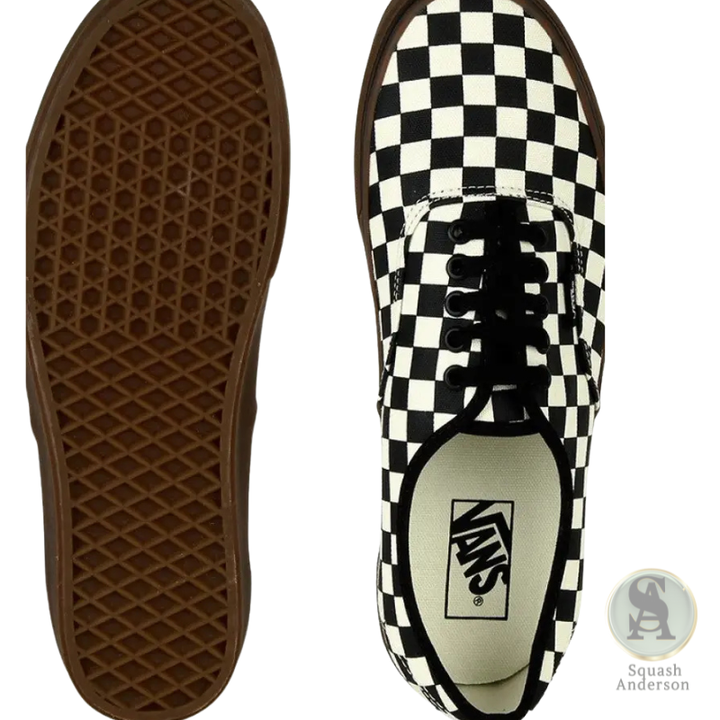 Vans Authentic Checkerboard Sneakers – Black/White with Gum Sole