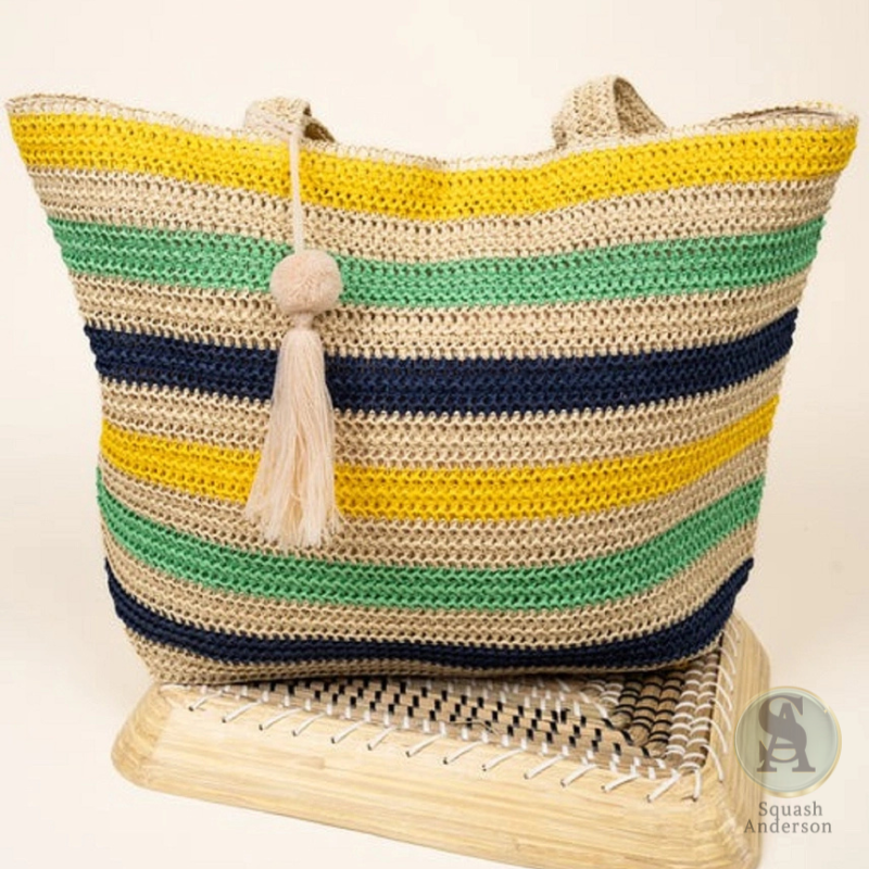 Amara Striped Crochet Tote Bag with Tassel
