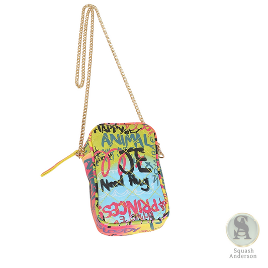 Graffiti Quilted Cellphone Crossbody Bag