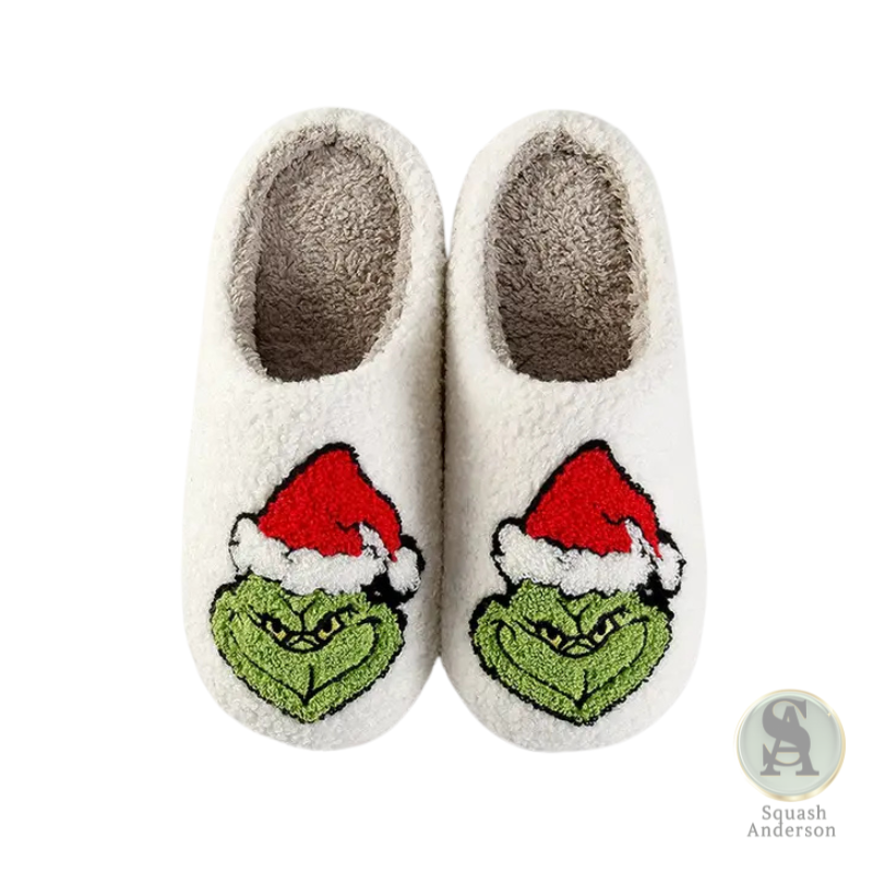 Christmas Grinch Pattern Winter Cotton Slippers