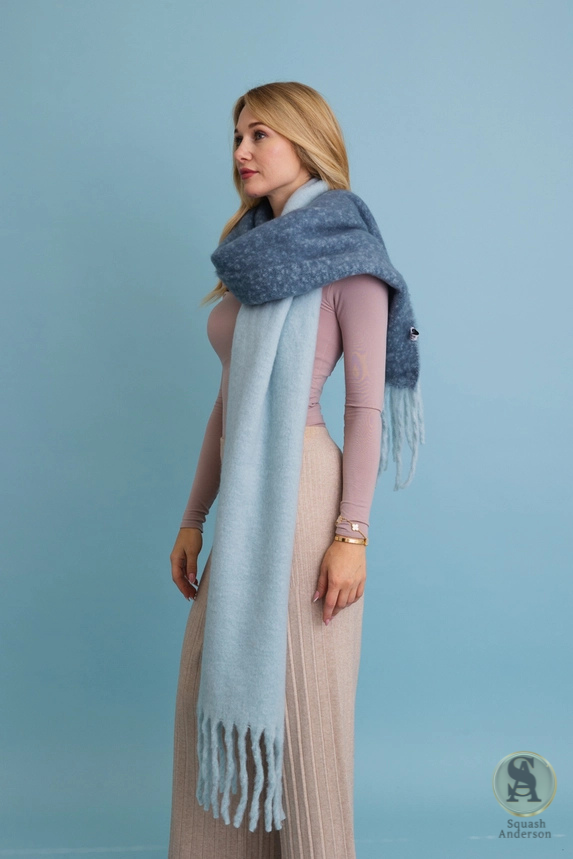 Cozy Solid Two Tone Tassel Scarf