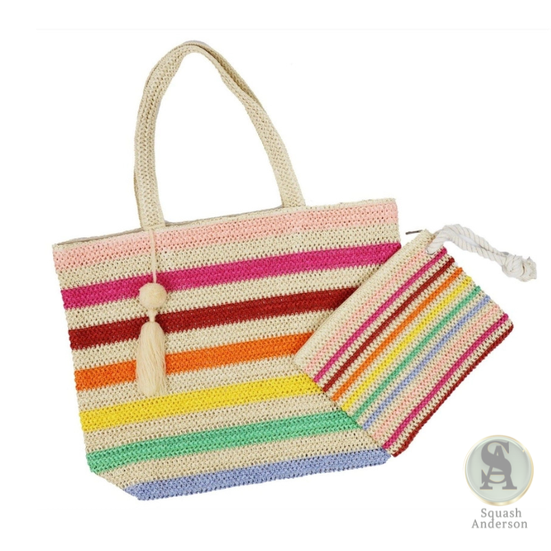 Amara Striped Crochet Tote Bag with Tassel