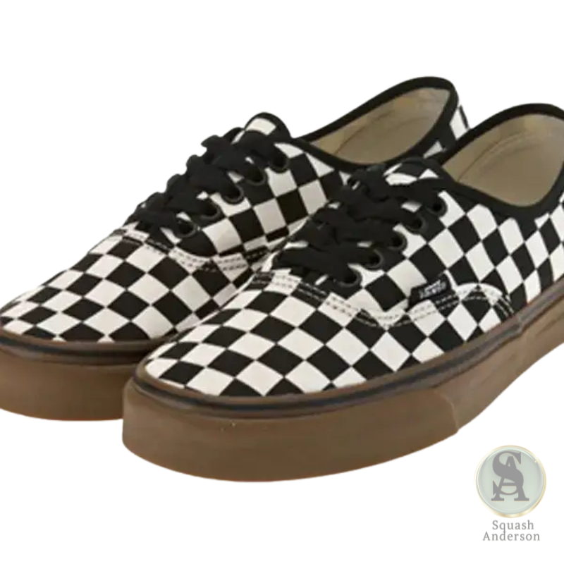 Vans Authentic Checkerboard Sneakers – Black/White with Gum Sole