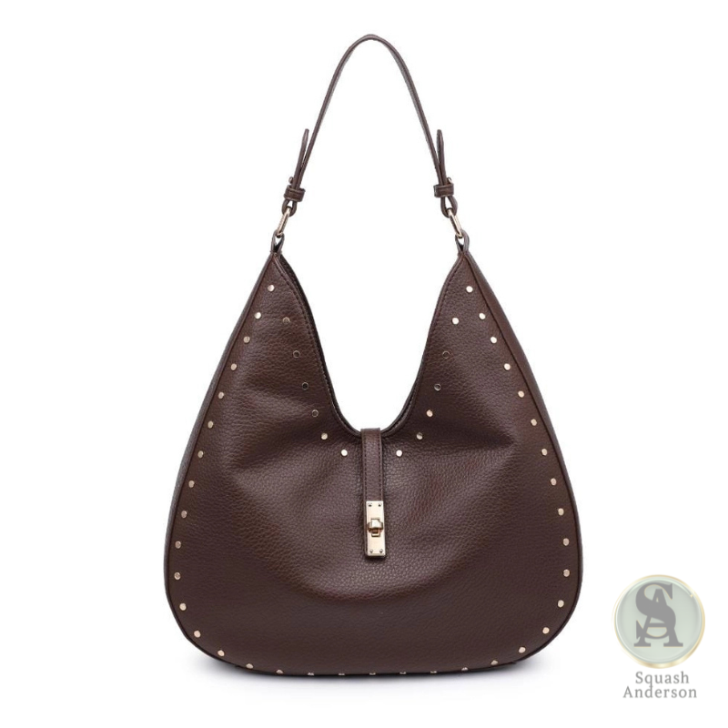 Pebbled Vegan Leather Studded Hobo Bag