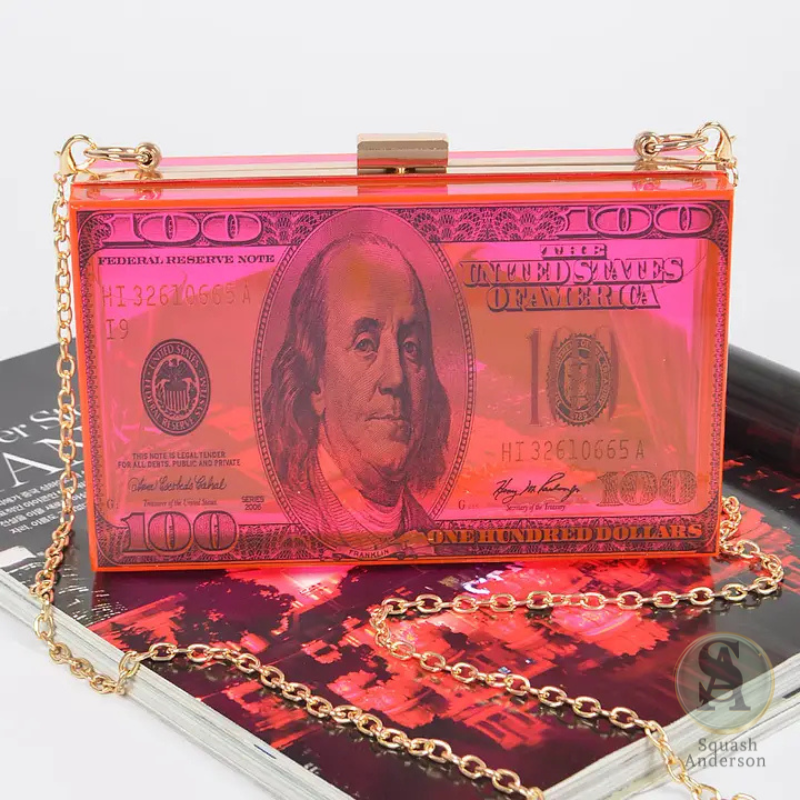 Money Print Transparent Clutch