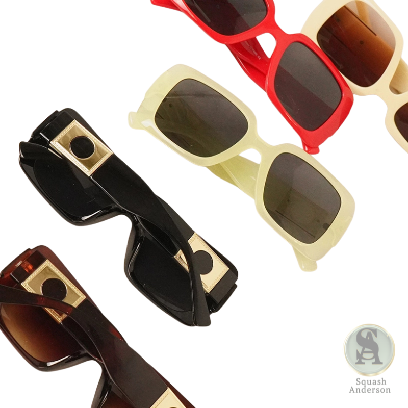 Glam Rectangle Metal Accent Sunglasses