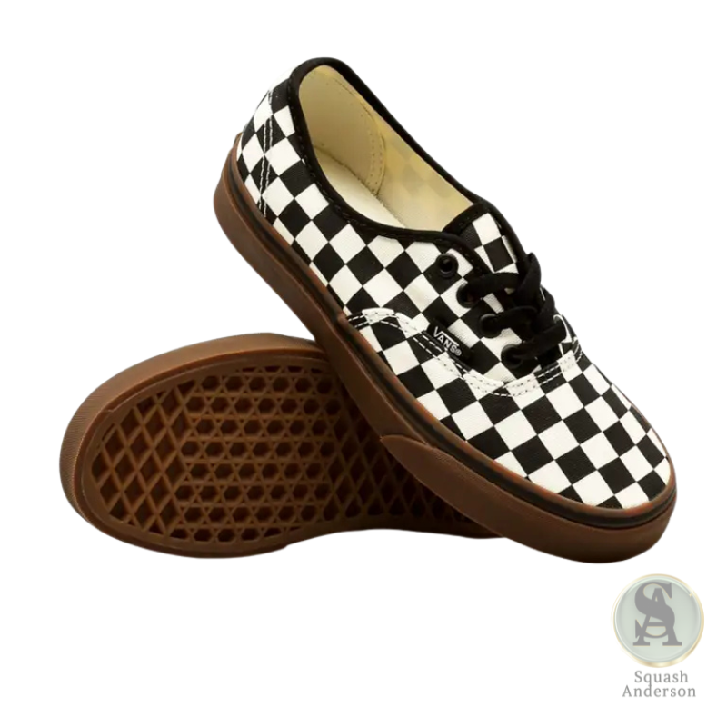 Vans Authentic Checkerboard Sneakers – Black/White with Gum Sole