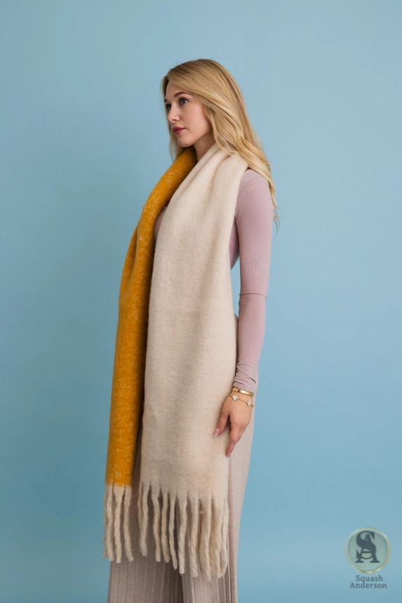 Cozy Solid Two Tone Tassel Scarf