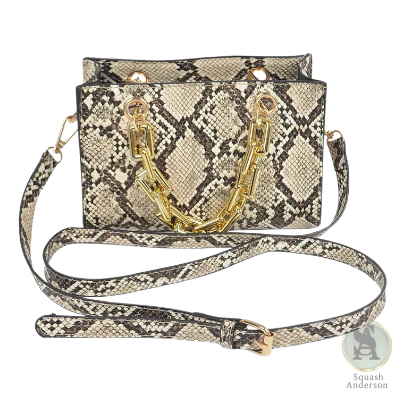 Snake Print Chain Handle Crossbody Bag