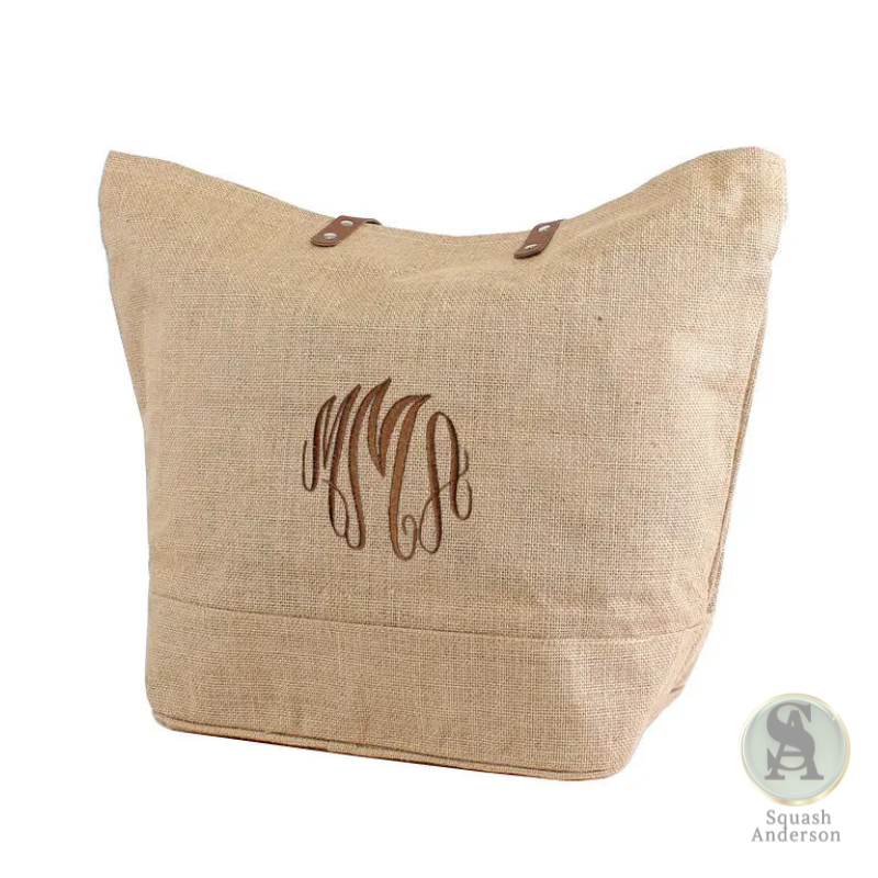 Jute Leather Handle Burlap Tote